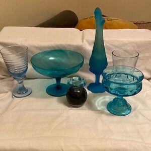 Bundle of 6 vintage blue glass